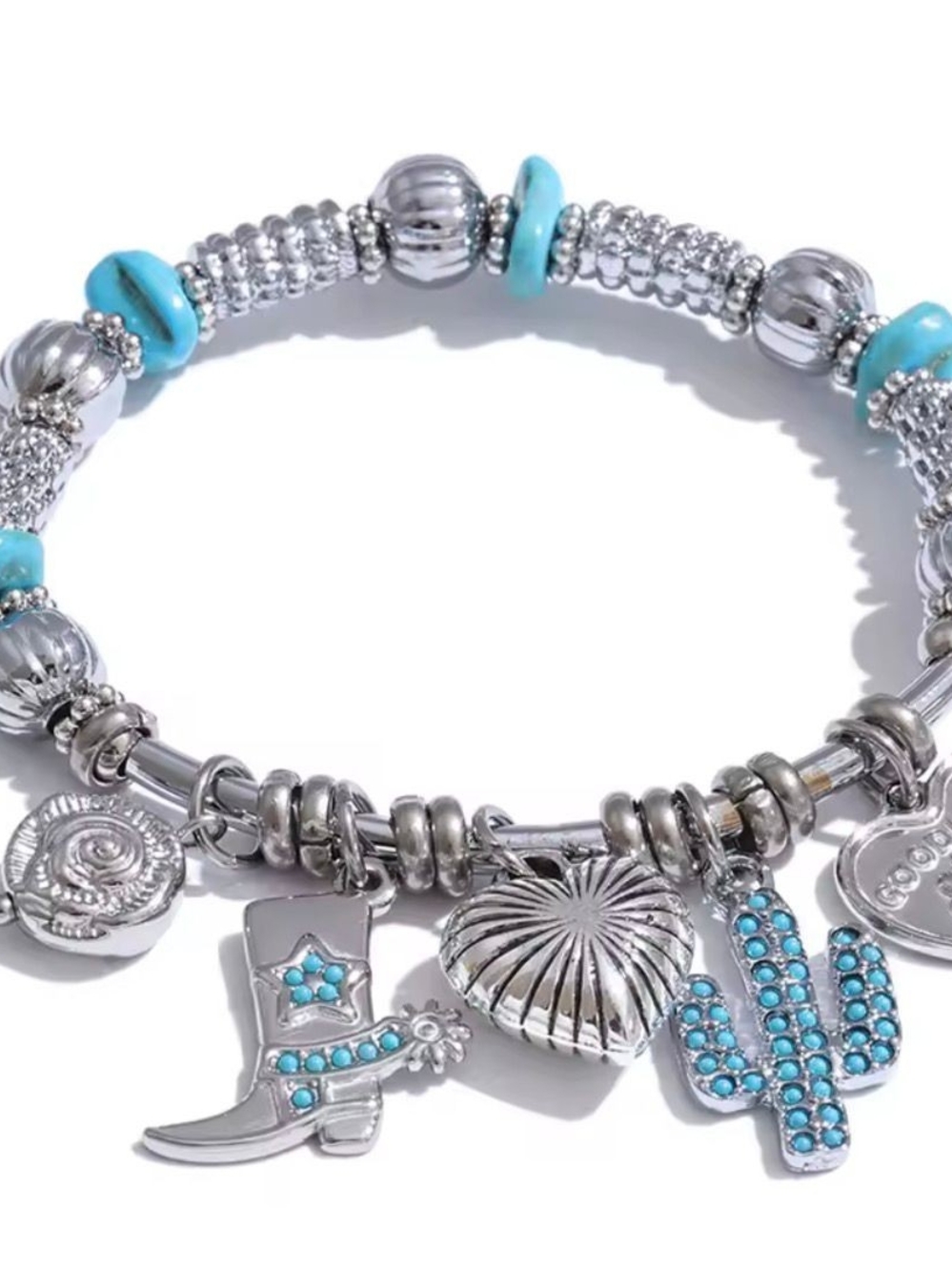 Silver-Tone Charm Bracelet with Turquoise Accents - Picture 4 of 4